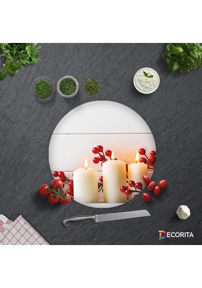 Decorita Cam Kesme Tahtası - Cam Kesme Tablası - Beyaz Mum Desen Çap 32 CM