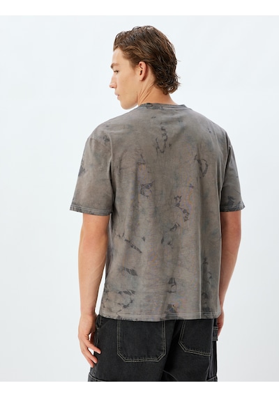 Koton Oversize Tişört Batik Desenli Kısa Kollu Bisiklet Yaka Pamuklu Mor Desenli 4sam10331hk Mor