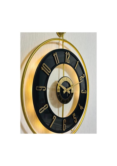 Pey Aksesuar Metal Camlı Duvar Saati 50 X 70 Cm Orta Boy Işıklı Gerçek Cam Duvar Saati Modern Tasarım M51-gold-şeffaf-siyah-gold