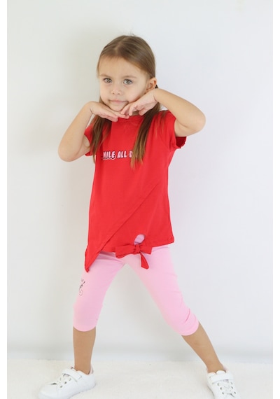 Harika Kids Kız Çocuk Kaprili Kısa Kollu Yazlık Basic Takım 2-5 Yaş 001