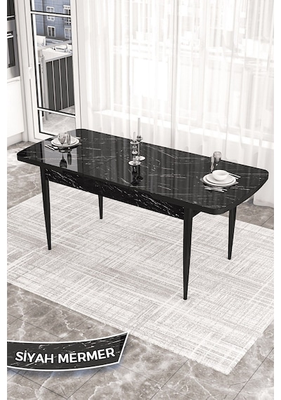 Canisa Kor Serisi 70x114 Siyah Mermer Desen Açılabilir Mutfak Masası ,yemek Masası Siyah Mermer Canisa Kor Serisi 70x114 Siyah Mermer Desen Açılabilir Mutfak Masası ,yemek Masası Siyah Mermer