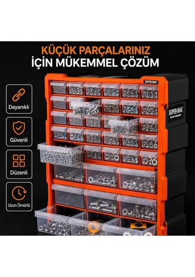 Süper Bag 39'lu Mono Blok Çekmece Seti Büyük Boy Hobby Organizer Seti Vida Dübel Kutusu Takı Kutusu Asr6001