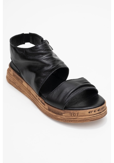 Luvishoes Luvi Shoes Lunas Siyah Hakiki Deri Yandan Fermuarlı Kadın Sandalet Siyah