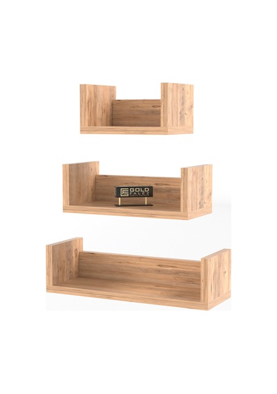 U Duvar Rafı Ceviz 43 Cm Sarı