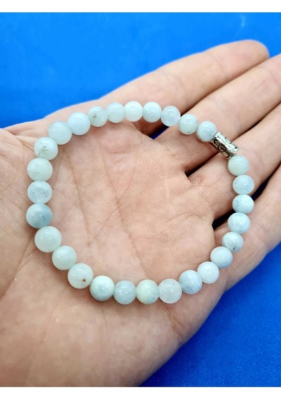 Gümüştel El Sanatları Sertifikalı Akuamarin Doğal Taş Bileklik 6 Mm Çok Renkli