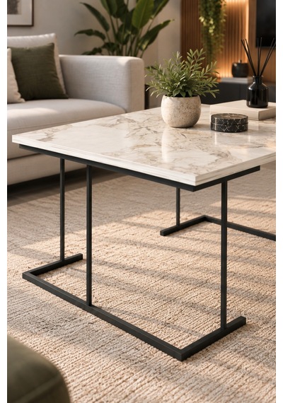 Sulorahome Beyaz Orta Sehpa 90x60 Cm Dikdörtgen Salon Sehpası