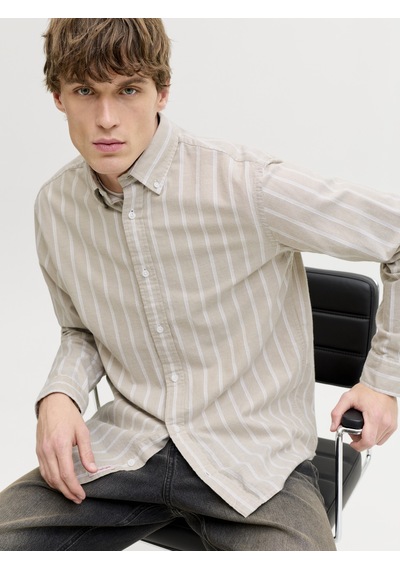 Jack & Jones Erkek Çizgili Oxford Kumas Pamuk Gömlek - Harvey - 12293325 Moonstruck