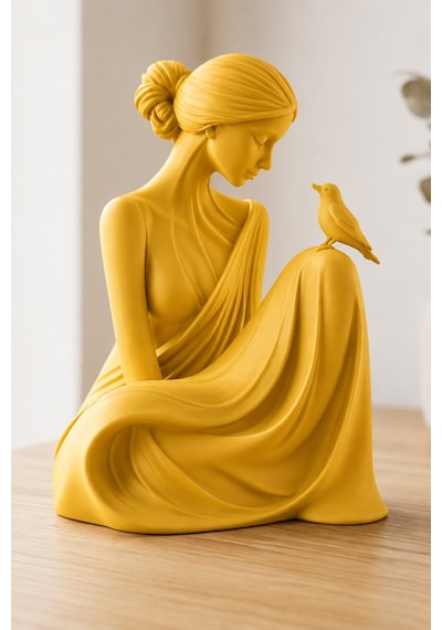 Kuşa Fısıldayan Kadın Figürlü Dekoratif Biblo 78254006