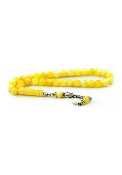 925 Ayar Gümüş Püsküllü Damla Kehribar Tesbih
