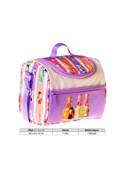 Kaukko Kids Kız Çocuk Cat Life Baskılı Isı Yalıtımlı Okul Beslenme Çantası Mor - Krem - L5314