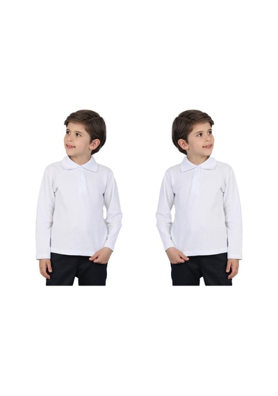 Modanino 2'li T-shirt Erkek Çocuk %100 Pamuk Okul Tarz Uzun Kol 9-17 Yaş 12492 Beyaz