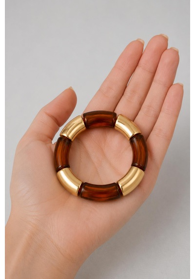 Kahve Gold Detaylı Bileklik Kahverengi