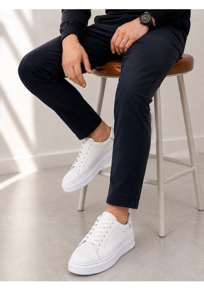 Papucumun Dünyası Erkek Hakiki Deri Sneaker Beyaz