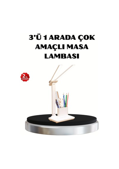 Kalemlik Ve Telefon Standlı Masa Lambası Kısılabilir Led Işık Göz Dostu Tasarım Beyaz