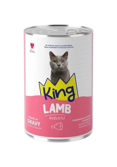 King Sos İçerisinde Et Parçacıklı Kuzu Etli Yetişkin Kedi Konservesi 400gr