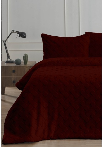 Bella Home Diamond 3 Parça Pietra Çift Kişilik Kürk Comforter Yorgan Seti - 220x240 Cm - Pvc Orijinal Çantalı Bordo