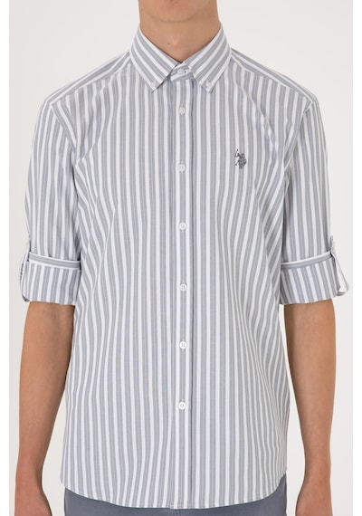 U.S. Polo Assn. Erkek Gri Çizgili Beyaz Gömlek 50306327-VR024