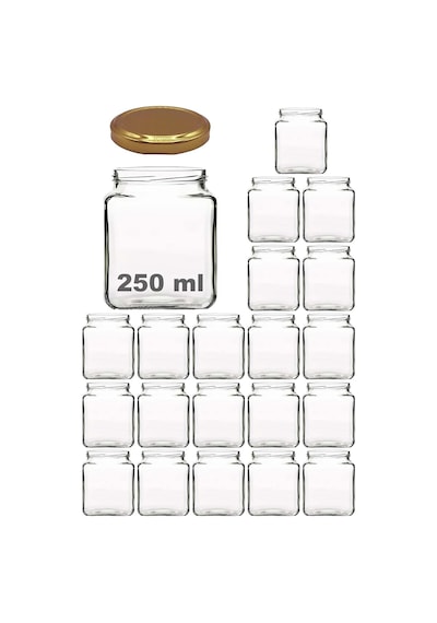250 Ml Metal Kapaklı Kare Kavanoz 250 Cc Şeffaf Köşeli Kavanoz 20 Adet Siyah Diğer