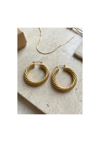 Démila Twist Gold Halka Küpe Altın Renk Dokulu Şık Küpe Altın Altın