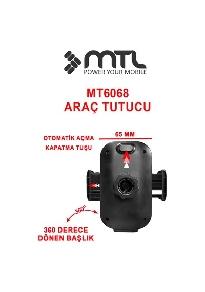 Uzatılabilir Kol Araç İçi Dayanıklı Güçlü Vantuzlu Telefon Tutucu Kilitli 360 Döner Başlık Mt6068
