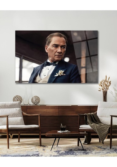 Atatürk Cam Tablo Yapay Zeka Modern Ev Ofis Salon Kurum Hediyelik Tablo