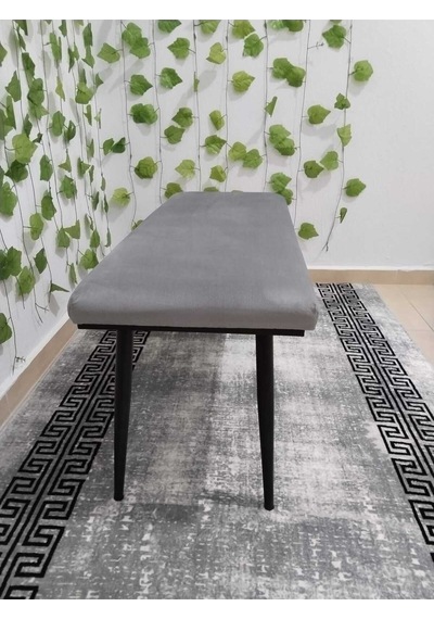 Özcan Metal Siyah Metal Ayaklı Metal Kasalı Bench Mutfak Salon Antre Yatak Odası Balkon Puf Bank Gri