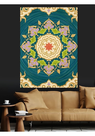 Ahşap Tablo Yeşil Mandala Yuvarlak Desen