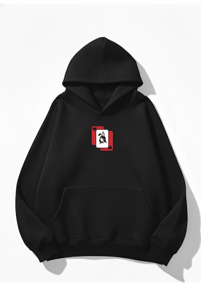 Uyguntarz Unisex Yumuşak Dokulu Playwoman Baskılı Tasarım Oversize 3 İplik Hoodie Sweatshirt siyah
