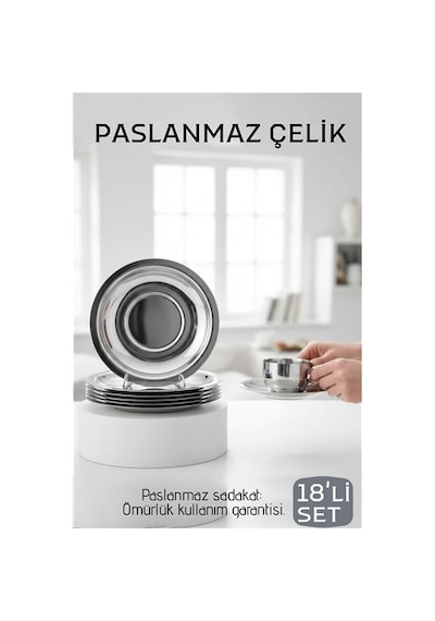 Zenvac Paslanmaz Çelik Çay Tabağı Seti - Premium 304 Kalite 18 Parça Lüks Aynalı Parlaklık Ve Modern Tasarım Z Renkli