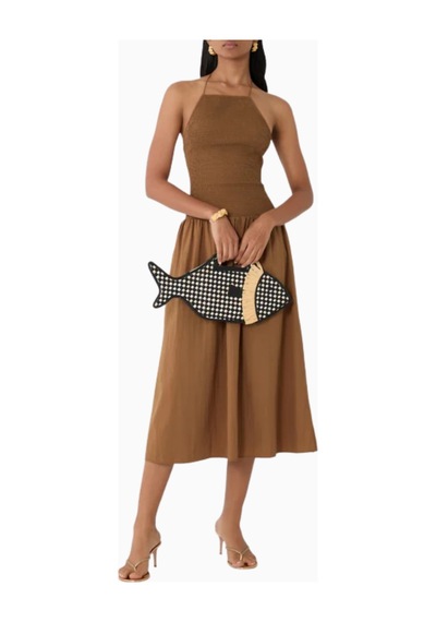 Staud Cleo Fish Basket Bag, Balık Sepeti Çanta, Rafya, Gündüz Ve Plaj Kullanımı Plaj Çantası Siyah