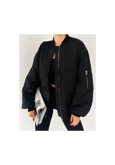 La Querta Unisex Siyah Oversize Bomber Ceket Siyah Siyah