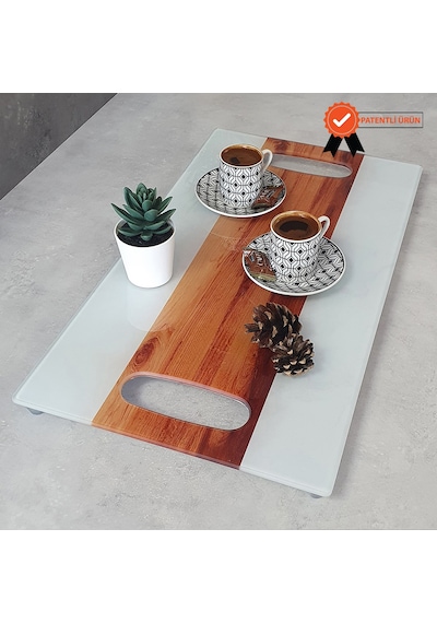 Decorita Cam Tepsi Ahşap Şeritli 29Cm X 52Cm