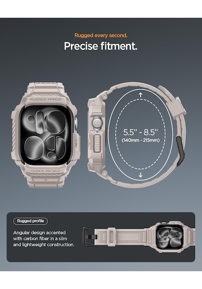 Apple Watch 46mm Seri 11/10 İle Uyumlu Kılıf & Kordon Kayış Rugged Armor Pro 2 Dune Beige - Acs10506 Çok Renkli
