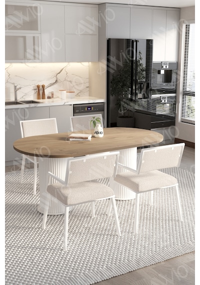 Avvio Tracy Bohem Ayak 80x140 Yemek Masası Mutfak Masası 4 Kişilik Masa Sandalye Takımı Akçaağaç