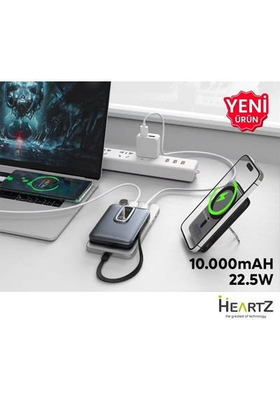 Magnetic Power Bank 10000 Mah Kablosuz Hızlı Şarj Magsafe Uyumlu Led Ekranlı, 22.5w Pd Qc Taşınabilir Şarj Cihazı, Standlı, Type-c Usb Powerbank Güç Kaynağı Yeşil