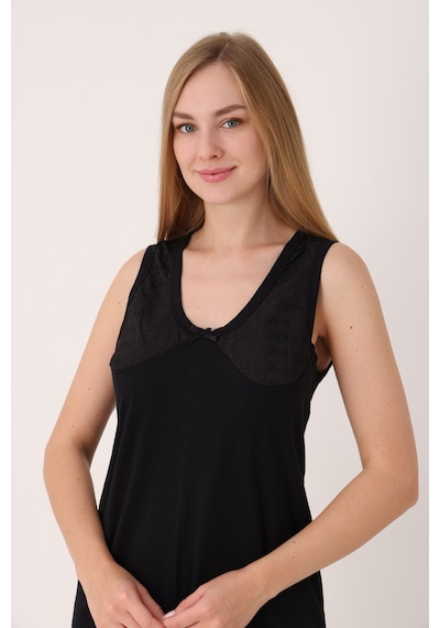 Yasar Underwear Kadın Uzun,kolsuz %100 Pamuk Elbise İçliği Kombinezon Siyah Siyah