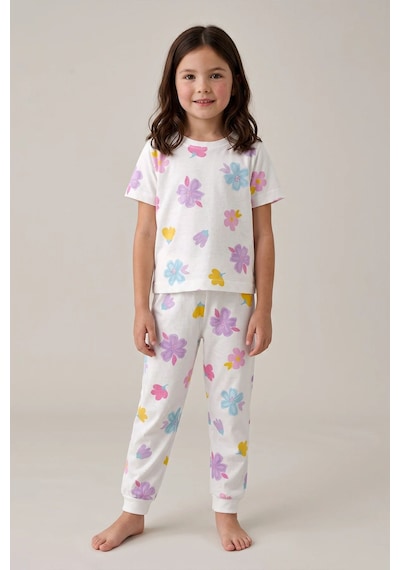 Zuzunga Pastel Renkli Çiçek Desenli Beyaz Kız Çocuk Pamuk Pijama Takımı Zuzunga Pastel Renkli Çiçek Desenli Beyaz Kız Çocuk Pamuk Pijama Takımı