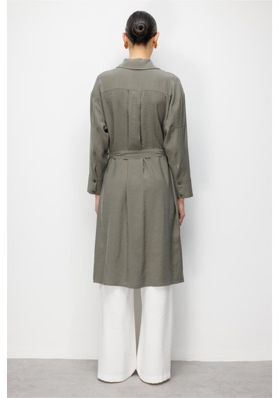 Hakı Mizalle Tencel Karışımlı Uzun Haki Tunik