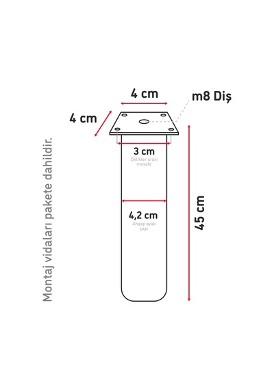 Bohem 45 Cm 4 Adet Doğal Ahşap Boyasız Silindir Sehpa Ayağı - 4 Adet 4x4 Metal Montaj Aparatı 6395751