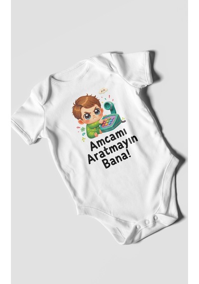 Morivokids Amcamı Aratmayın Bana Kısa Kollu Bebek Body %100 Pamuk Beyaz