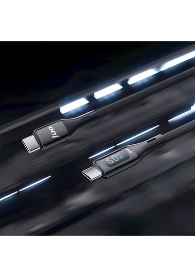 Juo 60W Dijital Led Ekranlı Örgülü Usb Type-c To Type-c Hızlı Şarj ve Data Kablosu 1M