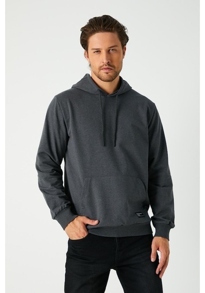 MMetalic Antrasit Erkek Kapüşonlu Kanguru Cepli Sweatshirt