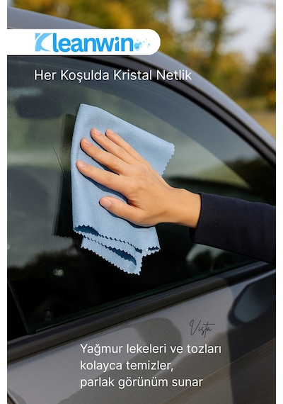 Vista Mavi Mikrofiber Cam Bezi 50x70cm 200 Gsm 2 Li Set Araba Ve Ev Cam Temizlik Bezi