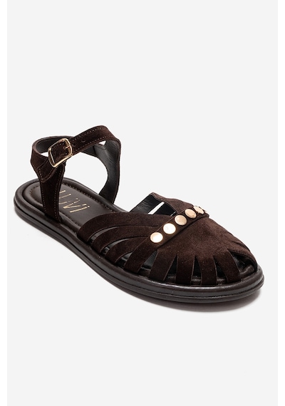 Luvishoes Chıela Kahverengi Süet Hakiki Deri Bilekten Bantlı Kadın Sandalet