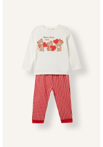 Defacto Ayıcık Baskılı Üst Pötikare Alt 2li Pijama Takımı Kız Bebek I1009a526wner105 Ekru-er105