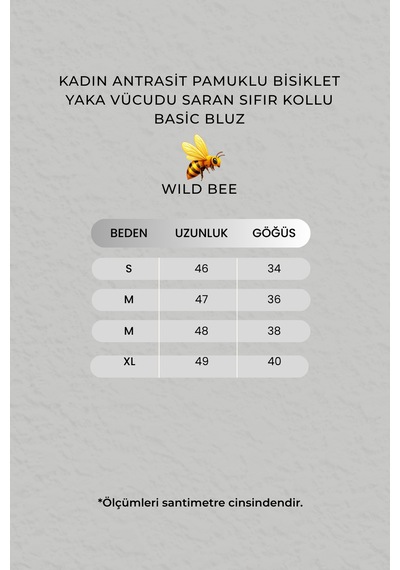 Wild Bee Kadın Gri Melanj Pamuklu Bisiklet Yaka Vücudu Saran Sıfır Kollu Basic Bluz