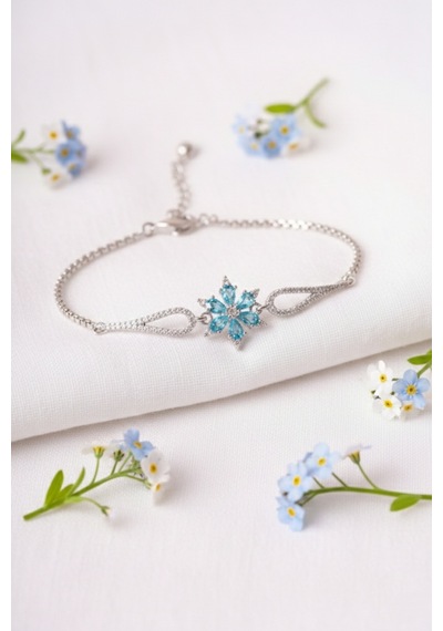 Çekirdekjewelry 925 Ayar Gümüş Kamelya Çiçeği Bileklik Rodyum