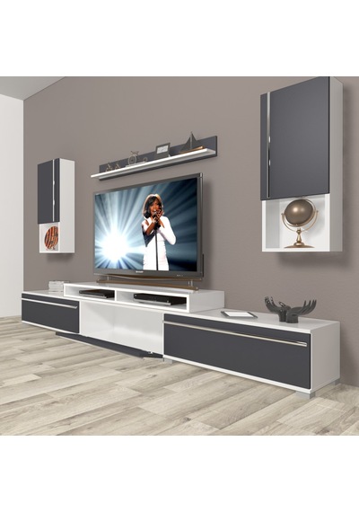 Decoraktiv Ekoflex 270ta Mdf Tv Ünitesi Tv Sehpası Beyaz - Antrasit