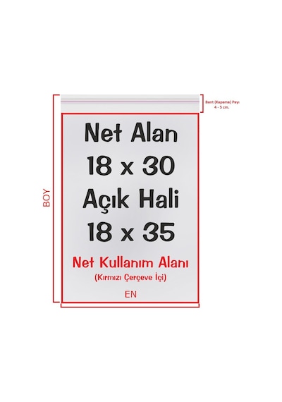 18x30+5 cm (18*35) 500 Adet Şeffaf Bantlı Yapışkanlı jelatin Poşet