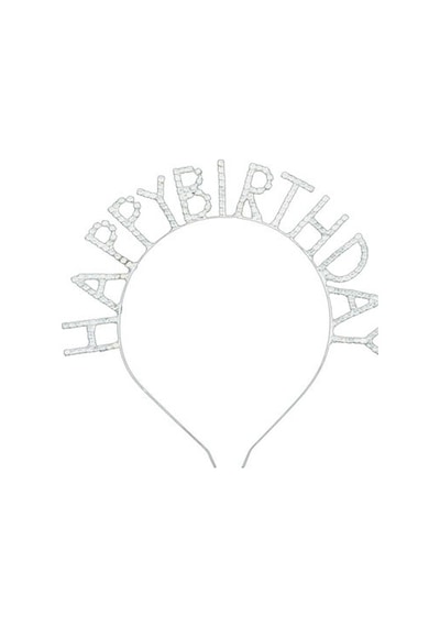 Taşlı Taç Happy Birthday - Gümüş Tüm Yaşlar